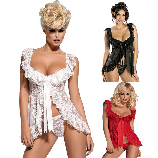 White Black Red Plus Size Lace S M L XL 2XL 3XL 4XL 5XL 6XL Sexy Lingerie Babydoll FrontOpen Nighty Chemise Sleepwear