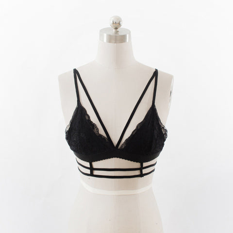 2016 japanese Sexy Ladies bra set lingerie Lace Hollow out Bra Women Black Bralette Deep V Bras  A2