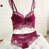 DeRuiLaDy Stylish Plus Size Lace Bra Set Women BRA Sexy Lingerie Lace Bra Set Young Women Underwear Set Push Up Bra & Panty Set