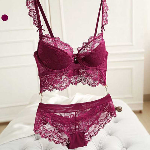 DeRuiLaDy Stylish Plus Size Lace Bra Set Women BRA Sexy Lingerie Lace Bra Set Young Women Underwear Set Push Up Bra & Panty Set