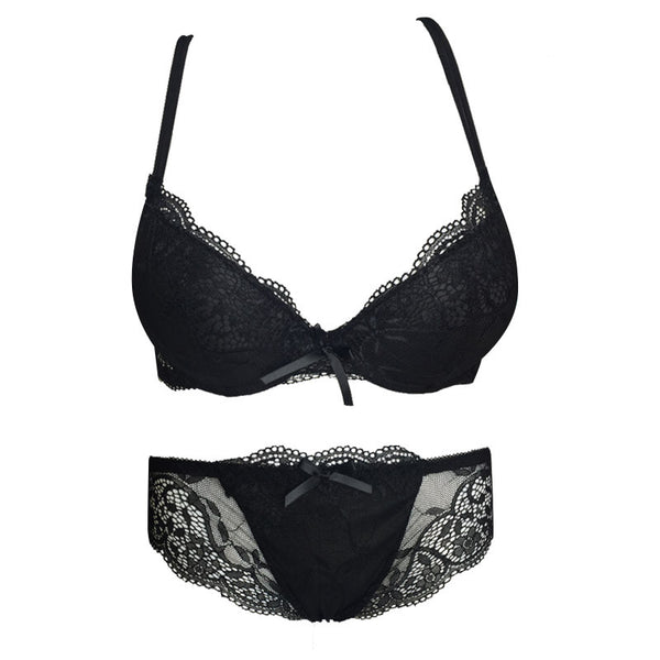 Sexy Women Bra Set Deep V Lace Underwire Bras Push Up Solid 32A-38C Lingerie Outfit Bra