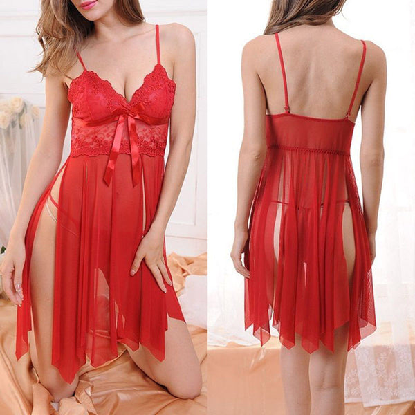 Sexy Lingerie Babydoll Sleepwear Underwear Lace Dress G-string Nightwear Lady