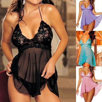 Sexy Lingerie Nightwear Underwear Ladies Sleepwear Babydoll + G String Lace