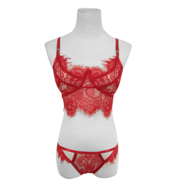 Women's Plus Size Erotic Lingerie Set Sexy Lace Corset Lace Vest Top Bra+ G-string Underwear Perspective Sexy Lingerie Sleepwear