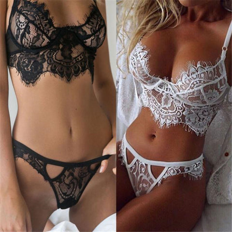 Plus Size Women's Erotic Lingerie Set Sexy Lace Corset Lace Vest Top Bra+ G-string Underwear Perspective Sexy Lingerie Sleepwear