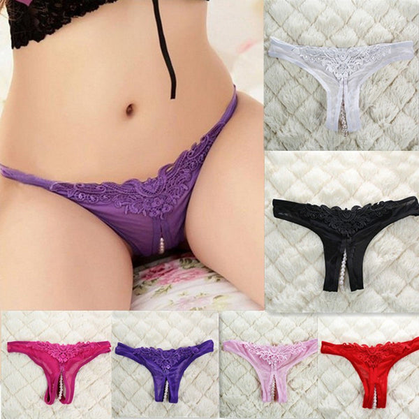 Adult Games 6 colors Thong Panties Sexy Women Pearl Lace Briefs, Open Crotch Mesh G String Erotic Lingerie Sex Wemon Underwear