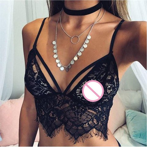 2016 Hot Women Boho Translucent Underwear Sheer Lace Frenum Strap Lingerie Bra Top bralette brassiere women push up bra